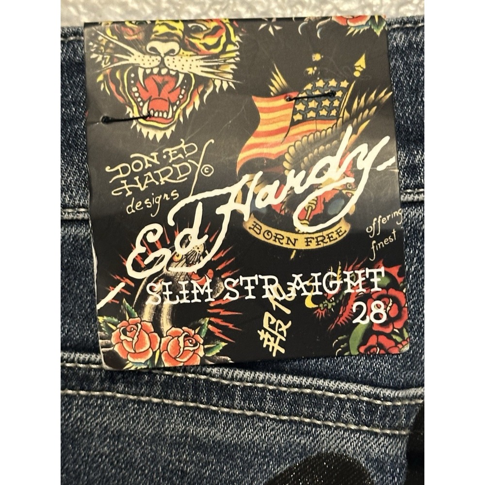 ED‎ HARDY Eagle Snake Slim Straight Denim Embroidered Y2K Jeans MEHD8301 NWT 28 - Picture 11 of 13